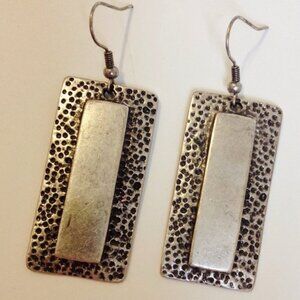 Column Silver Plated Earrings Unique Textured Metal Pierced Dangle New Gift